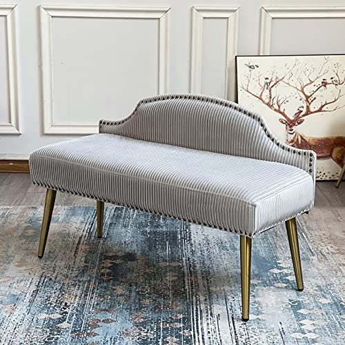 Luxuriöse Bettbank mit Rückenlehne, samtgepolsterte Schlafzimmerbank, Esszimmerbank, Moderne osmanische Sitzbank, Sitzbank, Eingangsbereich, Möbeldekor, Hellgrau, 60 x 40 x 66 cm (24 x 16 x