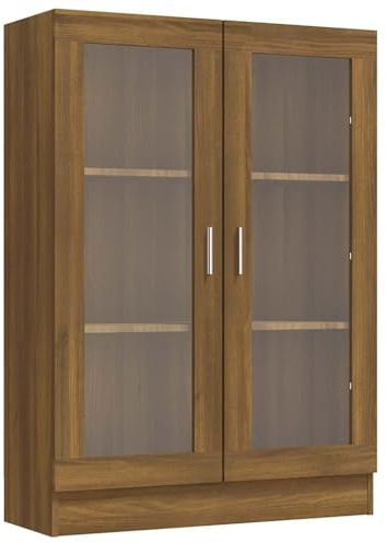 vidaXL Vitrinenschrank, Vitrine mit viel Stauraum, Beistellschrank für Schlafzimmer Wohnzimmer Büro, Büroschrank Schrank, Braun Eichen-Optik Holzwerkstoff