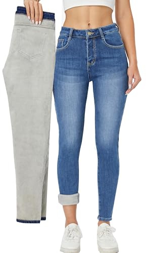 heipeiwa Damen Winter Jeans Fleece Gefüttert Jeans Thermo Dicke Skinny Denim Hose Slim Stretch Warm Jeggings, Blau 017light, S