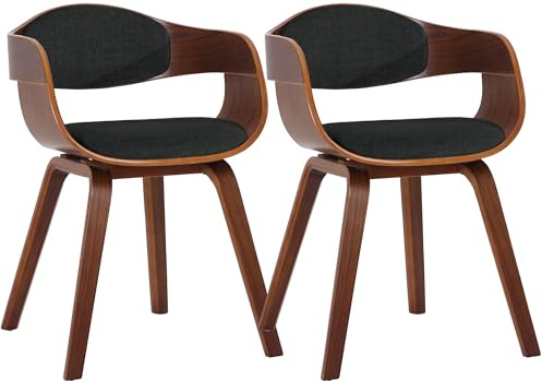 CLP Lot de 2 chaises ergonomiques Kingston, fauteuils Dossier Enveloppant, Structure Bois, Charge Max. 150 kg, Couleur:Noyer/Noir, Couleur du Cadre:Noyer
