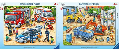 Ravensburger Kinderpuzzle - 06144 Spannende Berufe - Rahmenpuzzle für Kinder ab 4 Jahren, mit 30 Teilen & 06120 Große Baustellenfahrzeuge - Rahmenpuzzle für Kinder ab 4 Jahren, mit 40 Teilen