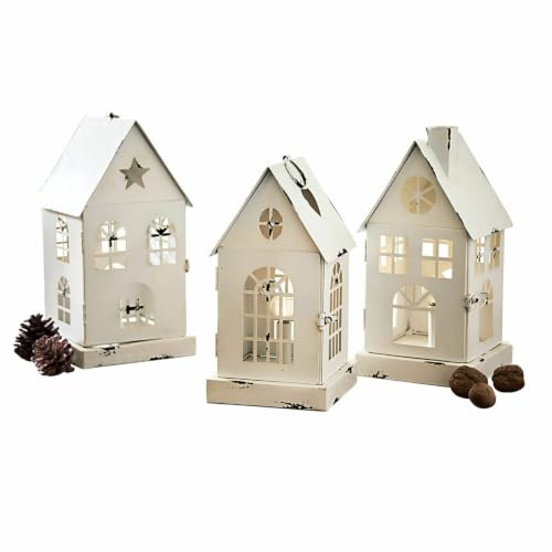 Loberon LED-Laterne 3er Set Village, weiß | Festliche Mini-Häuschen, Antik-Finish, Weihnachtsbeleuchtung, Weihnachtsdekoration, Weihnachten, Eisen