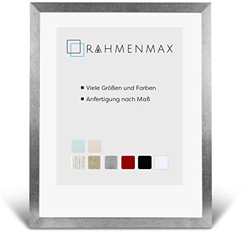 RahmenMax® Skane Bilderrahmen 48x64 cm zum Aufhängen/Bilderrahmen Maßanfertigung möglich/Posterrahmen aus MDF/Bilder Rahmen in Alu-gebürstet mit Antireflex Acrylglas/Puzzle Rahmen