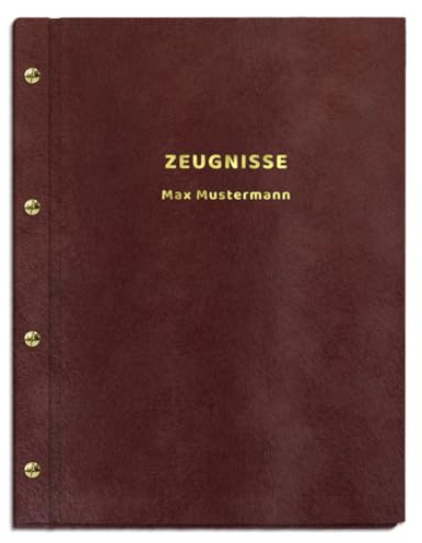 Personalisierte Zeugnismappe in brauner Felloptik mit 2-zeiliger Prägung | für Zeugnisse, Urkunden oder Dokumente in DIN A4 - inkl. 12 Sichthüllen - handgefertigt und personalisierbar mit eigenem Text