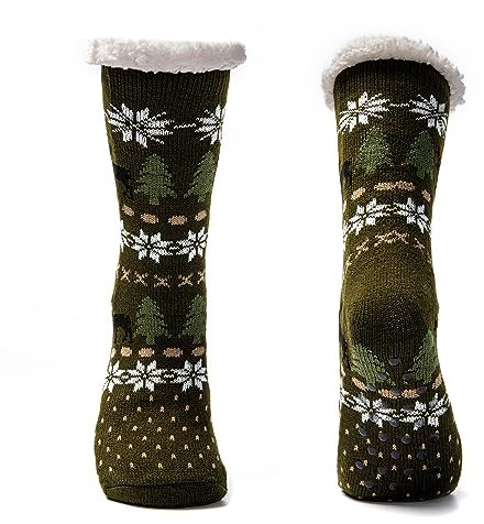 JOMIX Calze Antiscivolo Uomo Felpate Lunghe Imbottite Calzettoni Natalizi Invernali Calzini Termici Pile Calde Calze Termiche Uomo da Casa X010 (Verde, 39-46)
