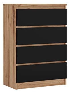 3E 3xE living.com Komodenschrank mit 4 Schubladen, Farbe: Wotan Eiche/Schwarz, A: 70 x 101 x 39 cm