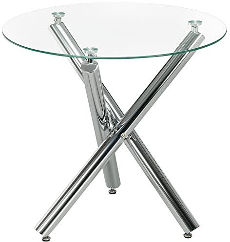 HOMCOM Esstisch, Runder Küchentisch Esszimmertisch für 4 Personen, Beistelltisch, Glastisch, Kaffeetisch, Wohnzimmertisch, Stahl, Transparent, Ø80 x 74 cm