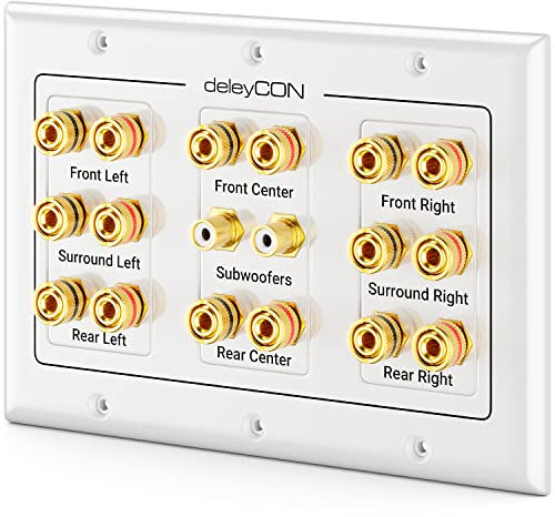 deleyCON Prise Murale Multimédia Haut-Parleur Enceinte Boîtier de Raccordement Plaque Murale avec Prises Banane pour Surround Sound System 7.1 et Subwoofer Home Cinéma