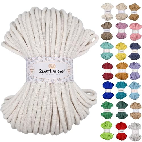 Filo di Cotone Intrecciato da 9 mm e 50 m, Disponibile in Diversi Colori, Con Anima, Cordoncino per Macramè, Uncinetto, Corda (Bianco)