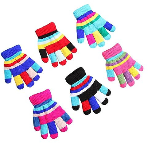 Kinder Winter Handschuhe,Asudaro 6 Paar Kinder Fäustlinge Bunte Vollfinger Winter Handschuhe Rutschfeste Stretch Strick Handschuhe Doppellagige Gestrickte Kinderhandschuhe Für Alter: 0–3 Jahre 6 Paare