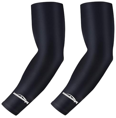 COOLOMG Manchettes de Bras Anti-UV Protection Manche de Bras Pour hommes femmes enfants pour volleyball baseball cyclisme et la course à pied noir XL