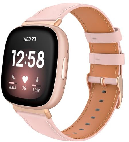 TiMOVO Leder Armband Kompatibel mit Fitbit Versa 4/Versa 3, Sense 2/Sense Uhrenarmband, Genarbtes Echtes Klassisches Leder Ersatzarmband für Damen und Herren, Rosa