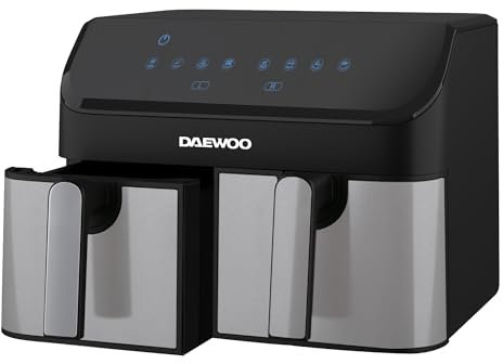 Daewoo Digital Air Fryer, Double 4.5 Litre Draws With Sync Function To Match Draw Times, Use Less Oil For Healthier Baking, Roasting, Grilling With 60 Minute Timer, Family Sized, 9 Litres