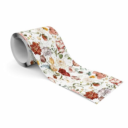 Muralo - Selbstklebende Bordüre - Tapetenbordüre Wandbördure - Dekorative Wandtatto für Wände, Möbel, Decken, Tapeten, Wandverkleidungen, Türen - Farbenfrohe Blumen - Br.10cm x Hö.300cm