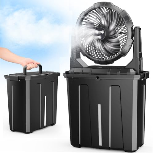 Ausic Ventilatore nebulizzatore portatile, 9L 25,4 cm, ventole per esterni per il raffreddamento di patii esterni, ventola a batteria ricaricabile da 20000 mAh con scatola dell'acqua, 3 forti venti, 3
