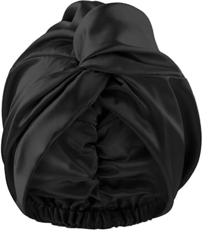 Lusofie Seidenhaube zum Schlafen Seide Schwarz Weicher Sanfter Silk Bonnet den Kopf Atmungsaktiv Trocken zu Halten Kopftuch zum Schlafen ist Elegant Schlafmütze Seide Haarschutz für die Nacht