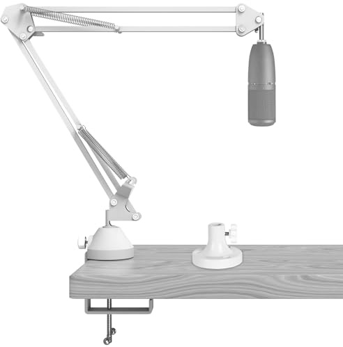 GEEKRIA for Creators Mikrofonarm kompatibel mit AKG Lyra Ultra-HD, P120, P220, C214 Mikrofonarm mit Tischflanschhalterung, Aufhängungsständer, Mikrofon-Scherenarm, Schreibtischhalterung (weiß)