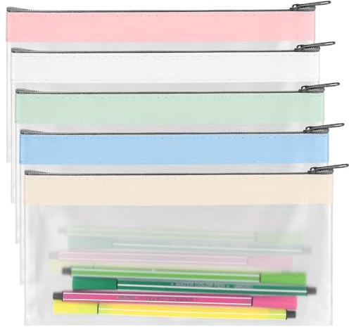 5 Stk Transparentes Federmäppchen, PVC Durchsichtige Kosmetiktasche Stifte Mäppchen mit Reißverschluss, Klein Federtaschen Dokumententasche schreibwaren Aufbewahrungstasche für Schule Zuhause Büro