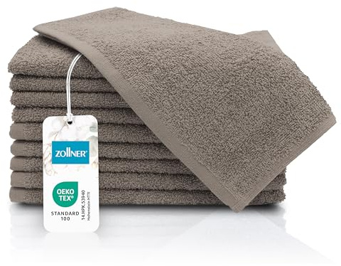 ZOLLNER Set de 10 Serviettes pour invités - Petites Serviettes moelleuses en 30x50 cm - lavables jusqu'à 60°C - Coton - en Fango - qualité hôtelière - certifié Oeko Tex®