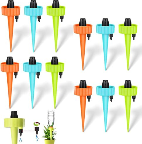 YIMIKE Plant Self Watering Spike - Plastic Device with Slow Release Control Valve, Indoor & Outdoor Watering System for Vacation and Trip - Easy to Install (12PCS)