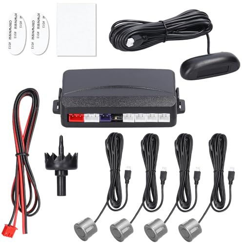 Mulcort Aide au stationnement avec 4 capteurs de stationnement, écran LCD, capteur de stationnement de voiture, système de radar de recul, alarme buzzer, fonction d'auto-diagnostic, gris