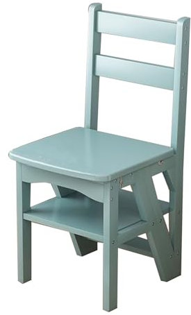 Wooden Folding Step Ladder Chair with 4 Tier Display Shelf MultiFunctional 3in1 Step Stool with 265 lbs Capacity Style 2