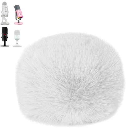 SUNMON compatible with Blue Yeti Microphone, Pop Filter Furry Mic Windscreen Cover for AM8, SoloCast, Yeti Pro/Nano, Razer Mini, Razer X, Razer Seiren V2 Pro and More USB Microphone (White)