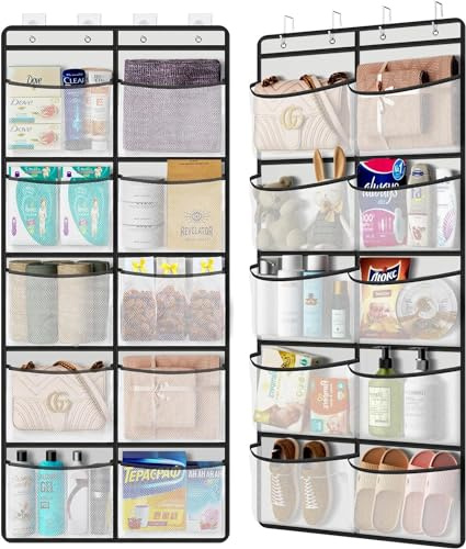 Minicoco Closet Hanging Organiser Hanging Cabinet with 10 Mesh Pockets for Wardrobe, Bedroom, Toys, Clothes, Shoes Large Capacity Shelf (with 4 Metal Hooks)