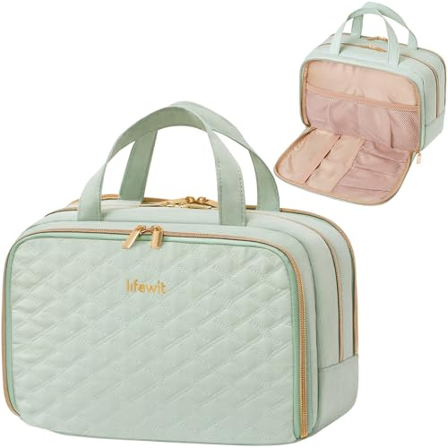 Lifewit Reise Kulturtasche Damen, 10L Groß Wasserabweisende Kulturbeutel mit Nassfach, Tragbare Schminktasche Waschtasche Organizer für Make up, Zubehör, Shampoo, Oilettenartikel, Alltag, Mintgrün