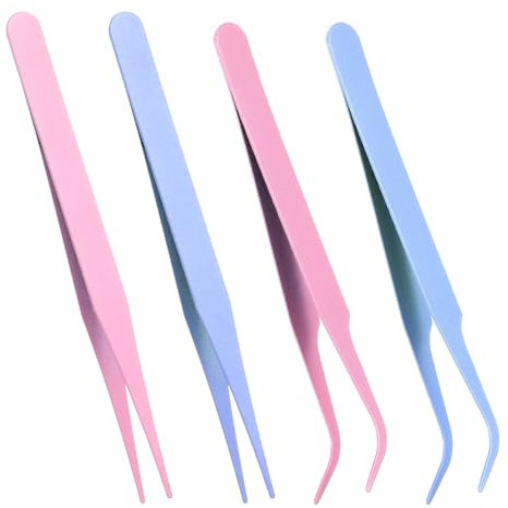 4 Stück Wimpernzange, Gerade und gebogene Spitze Pinzette Nipper Lila und Rosa Edelstahl Falsche Lash Anwendung Werkzeuge Wimpernzange für Komplizierte Heimwerkerprojekte Scrapbooking