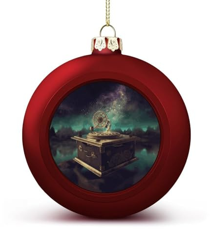 Weihnachtsbaumkugel-Ornamente, rote Traumspieluhr, bedruckte Weihnachtskugel, Weihnachtsbaum-Hängedekorationen für Urlaub, Hochzeit, Kamin, 2 Stück
