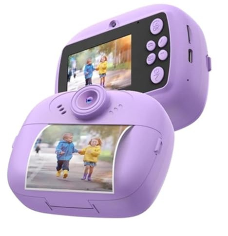 Celly, Cámara fotográfica para niños con impresión instantánea, cámara para niños con 30 Efectos, Tiempo de Carga de 150 Minutos, Color Morado