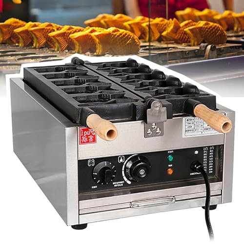 Dfdieratve Commercial Taiyaki Waffle Maker, Commercial Use Jam or Ice Cream Waffle Maker/50-300℃/122-572℉ Adjustable, Stainless Steel Big Open-Mouth Fish Non-Stick Coating Taiyaki Maker,Style1