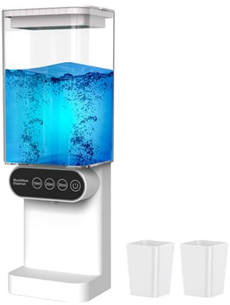 Automatisch Mundwasserspender, 700 ml Mundwasser Seifenspender Wandbefestigung, Auffüllbare Mundspülspender mit 2 Magnetischen Bechern für Badezimmer
