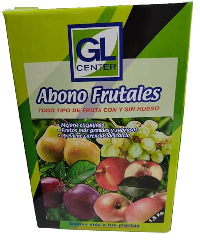 Abono para frutales 1.5kg - GL Center. Todo tipo de fruta con y sin hueso. Mejora el cuajado. Frutos mas grandes y sabrosos. Previene carencia de calcio.