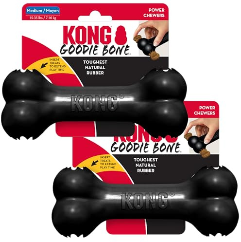 KONG Extreme Goodie Bone Medium 2-Pack - Ultra-langlebiges Hundespielzeug aus Gummi für Power-Kauer - Robustes Kauspielzeug für mittelgroße Hunde - Schwarz