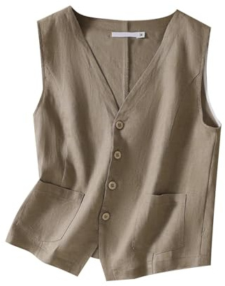 MINTLIMIT Women's Linen Vest Casual Button Down Sleeveless V Neck Lightweight Business Jacket Waistcoat Vest with Pocket