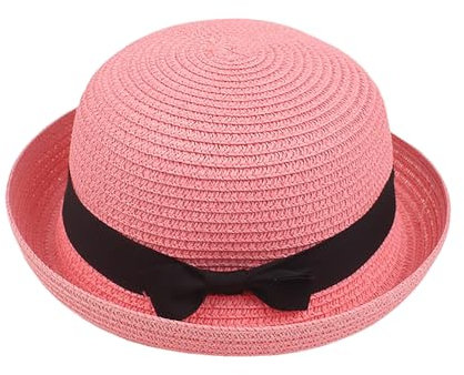 Generisch Strohhut Damen Breiter Krempe Sommerhut Outdoor Sonnenhut Elegant Urlaub Damenhut Atmungsaktiv Faltbar Strandhut Sommer Sonnenschutz Rosa