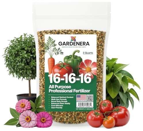 Gardenera 16-16-16 Premium All Purpose Professional Fertilizer - Lawn, Flower, Tree, Shrub & Vegetable Fertilizer (3 Quarts)