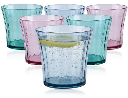 6er-Pack bunte Plastikbecher 320 ml, Aussehen wie Glas, langlebige, wiederverwendbare Trinkbecher für Zuhause, Partys, Picknicks und Camping, spülmaschinenfest, hochwertige Getränkebecher aus Plastik