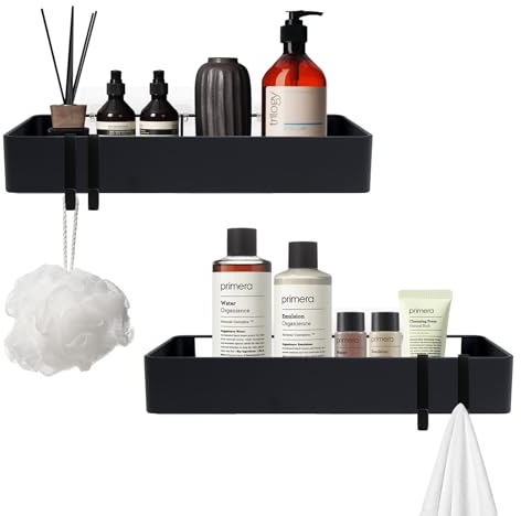 kelav Duschablage Ohne Bohren 2 Stück, 38/40cm Rostfreie Badezimmer Organizer Schwarz, Rostfreie Duschregal Organizer mit Haken, Badezimmer Shampoo Halterung Regal für Bad Küche