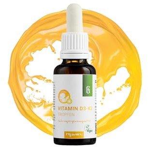 KRAFTGRAS Vitamin D3 K2 Tropfen [50ml, ca. 1700 Tropfen] - vegan & flüssig - Nahrungsergänzungsmittel aus Vitamin D3, Vitamin K2 [mit Pflanzenöl]