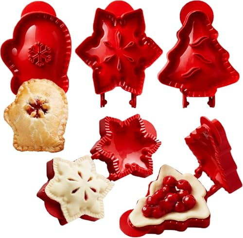 3Pcs Christmas One-Press Hand Pie Maker, Classic Mini Hand Pie Molds, Festive Cute Hands Pie Maker for Baking Christmas Party (A, 3PCS)