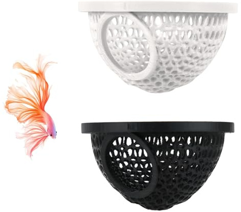 lasuroa 2uds Escondite Flotante Betta, Hamaca Impresa 3D Decoración Acuario para Peces Pequeños Descansar Túnel Seguro Refugio Mascotas Acuáticas Camarones Peces Adornos Accesorios (Negro, Blanco)