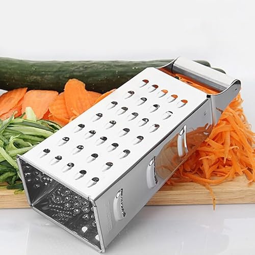 Grattugia a 4 lati in acciaio inox per formaggio, carota, verdura, frutta, affettatrice da cucina con lati a griglia fine e media grossolana, 21,5 x 8,5 cm