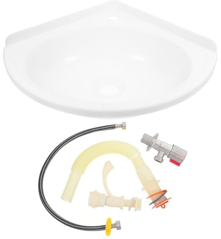 Wall-Mounted Plastic Corner Sink - Small Space Wall Hung Washbasin with Drain Pipe & Tap for Bathrooms, Restrooms, Offices, Hotels - Space-Saving Design