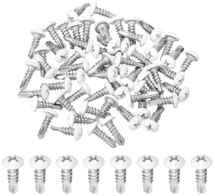QUARKZMAN 60Pcs M4.2x13mm Vis Autotaraudeuse Tête Cylindrique Épaisse Blanche, Vis Autoperceuses en Acier Inoxydable 410 pour Tôle, Argentées