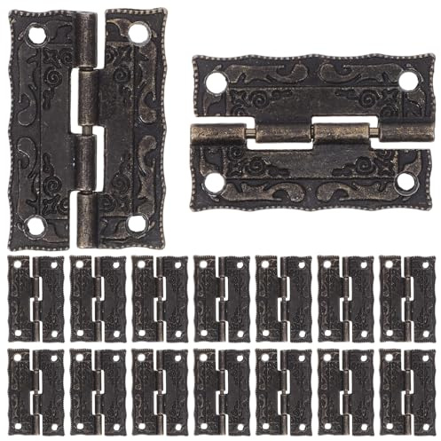 DIYEAH Lot de 20 Petites Charnières Pliantes en Fer Vintage Kit de Quincaillerie pour Boîtes à Bijoux et Coffrets Présents Charnières Décoratives pour Meubles Anciens avec Vis