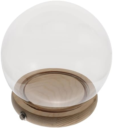 TOGEVAL Couvercle en Verre Transparent 15 CM Base en Bois Lumineuse à Interrupteur Cuivre pour Fleurs Immortelles Décoration D’Intérieur Élégante pour Table et Bureau Ornement de