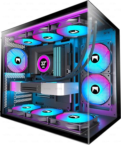 HYXN H3 ATX PC Case - Pre-Installed with 3 ARGB Fans - Compact Dual Cavity Mid-Tower Gaming PC Case,360mm Radiator Support - with Type-C 3.2 (Black-R)